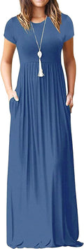 AUSELILY Women's Short Sleeve Loose Plain Casual Long Maxi Dresses