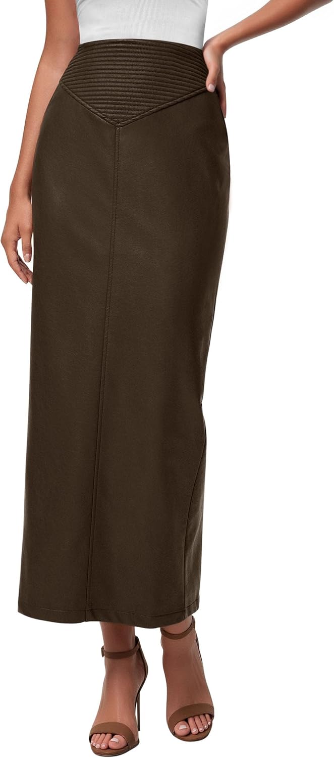 PRETTYGARDEN Long Skirts for Women - Stylish Faux Leather Maxi