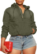Women's Half Zip Denim Hoodie Pullover Jacket - Lightweight Comfort