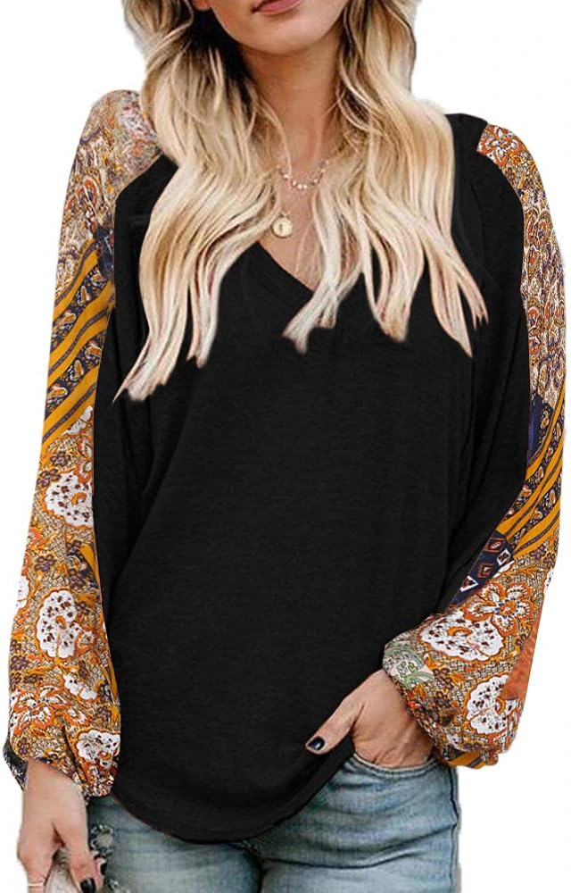 Beyove Boho Tops for Women Long Sleeve V Neck Casual Blouses