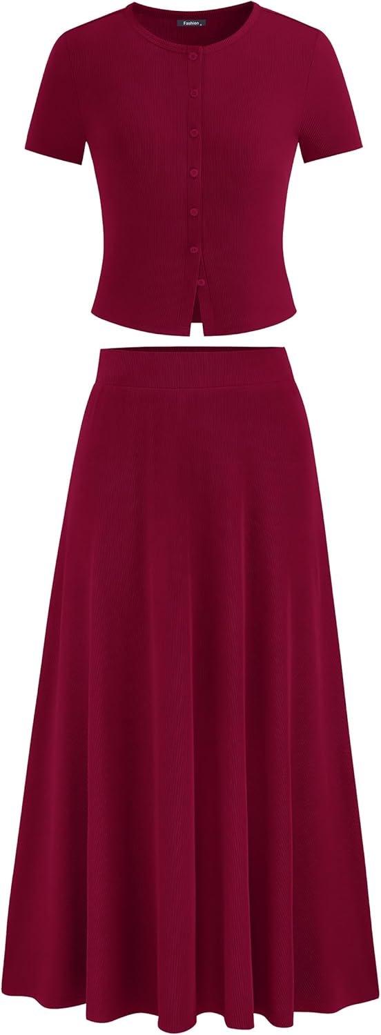 PRETTYGARDEN Women's 2 Piece Skirt Sets for Summer Style