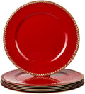6 pcs Red Charger Plates 13 in Beaded Round Charger Plates - Tabletop