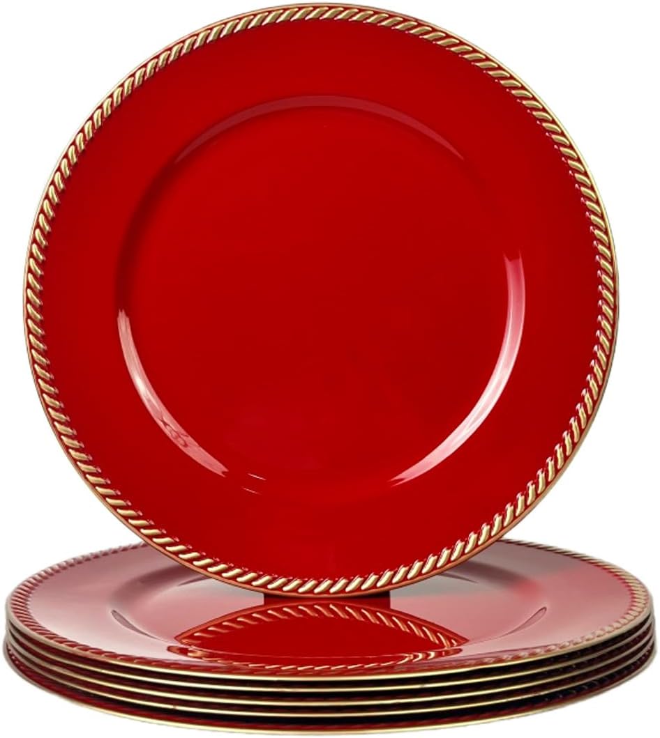 6 pcs Red Charger Plates for Elegant Tabletop Decor and Events