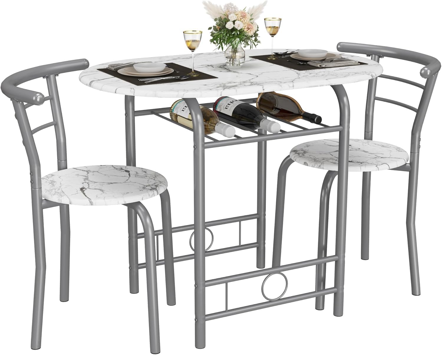 JUMMICO 3-Piece Wooden Round Table & Chair Set for Compact Spaces