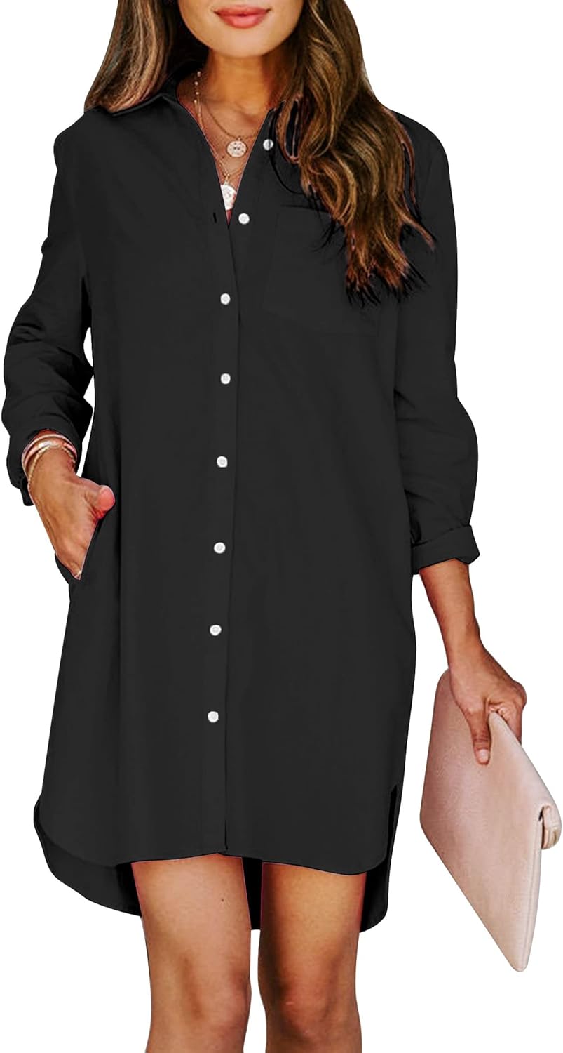 Womens Button Down Shirt Dresses with Pockets for Style