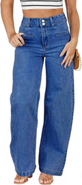 Eytino Women's Plus Size High Waisted Straight Leg Jeans - Tummy