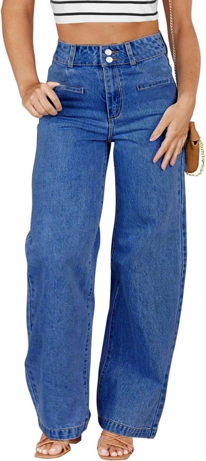 Eytino Women's Plus Size High Waisted Straight Leg Jeans