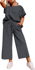 Plus Size Womens 2-Piece Tracksuit Set - Short Sleeve Lounge Top