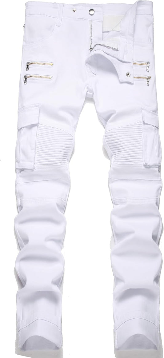 Men's Classic Zipper Biker Regular Fit Flex Jean for Comfort
