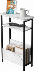 7.1 in Narrow Side Table Faux White Marble - Slim 3-Tier Nightstand