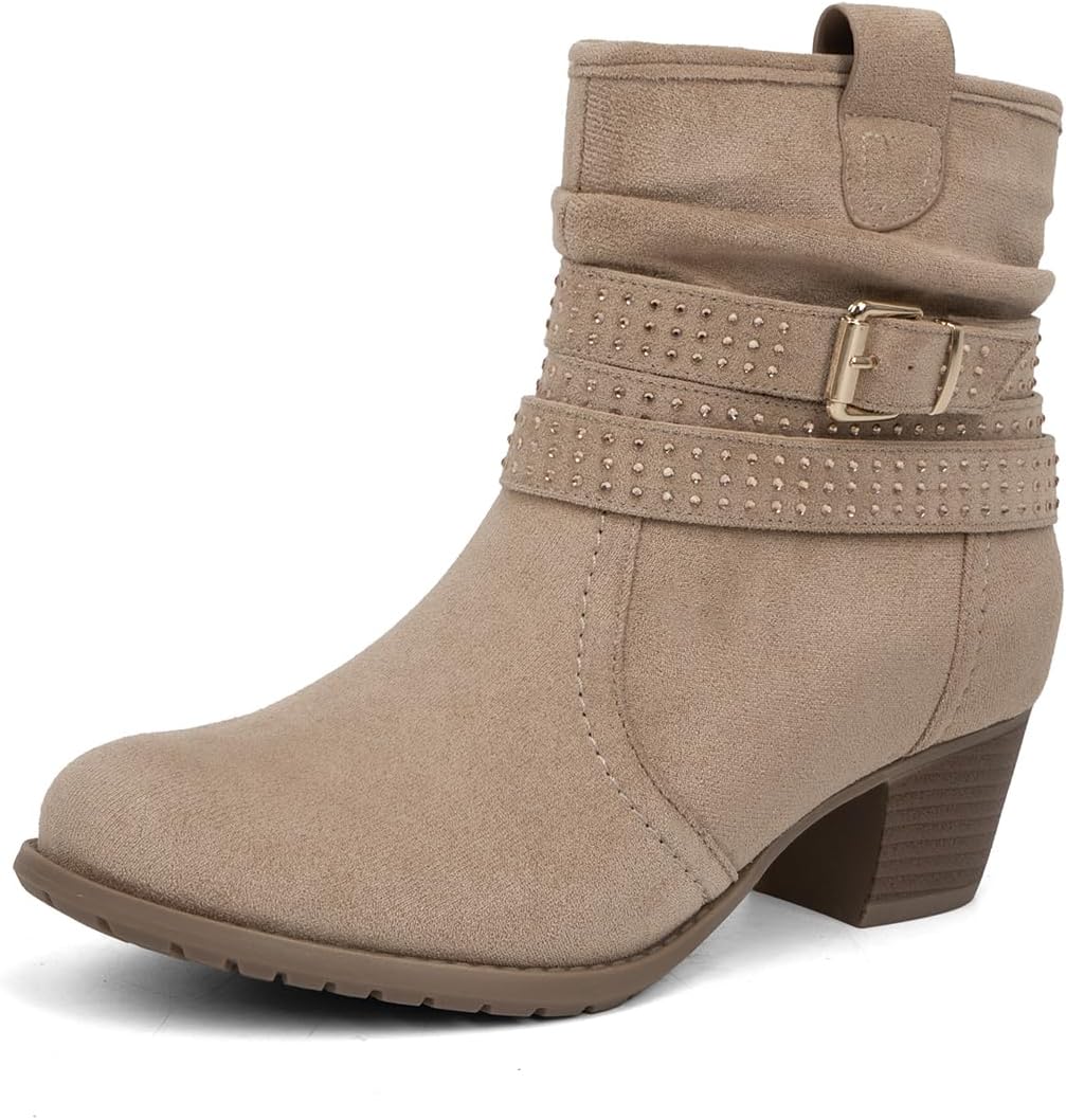 Women's Mid Calf Boots with Jeweled Strap for Stylish Comfort