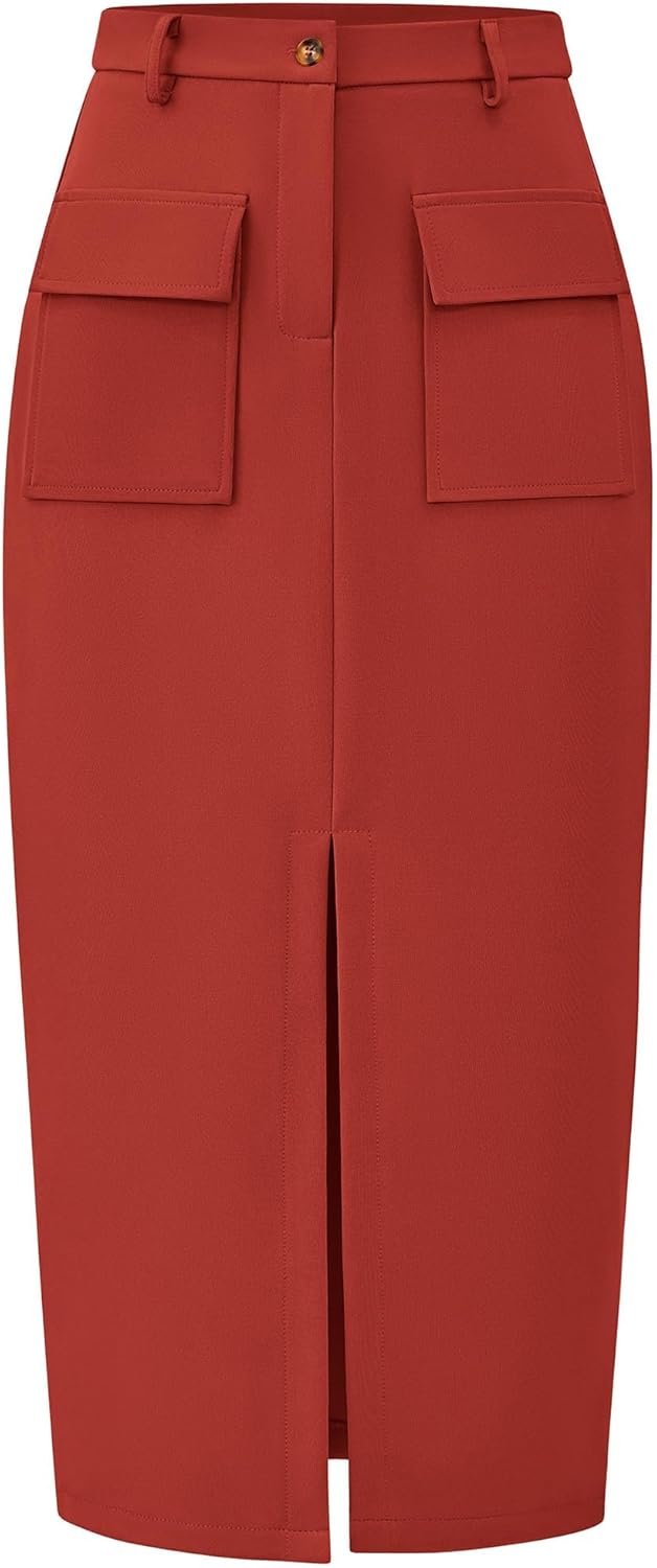 KIRUNDO Midi Skirts for Women: Trendy High Waisted Cargo Style