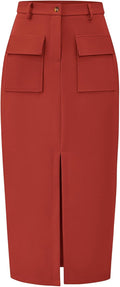 High Waisted Cargo Midi Skirt for Women - Sleek Calf Length Pencil