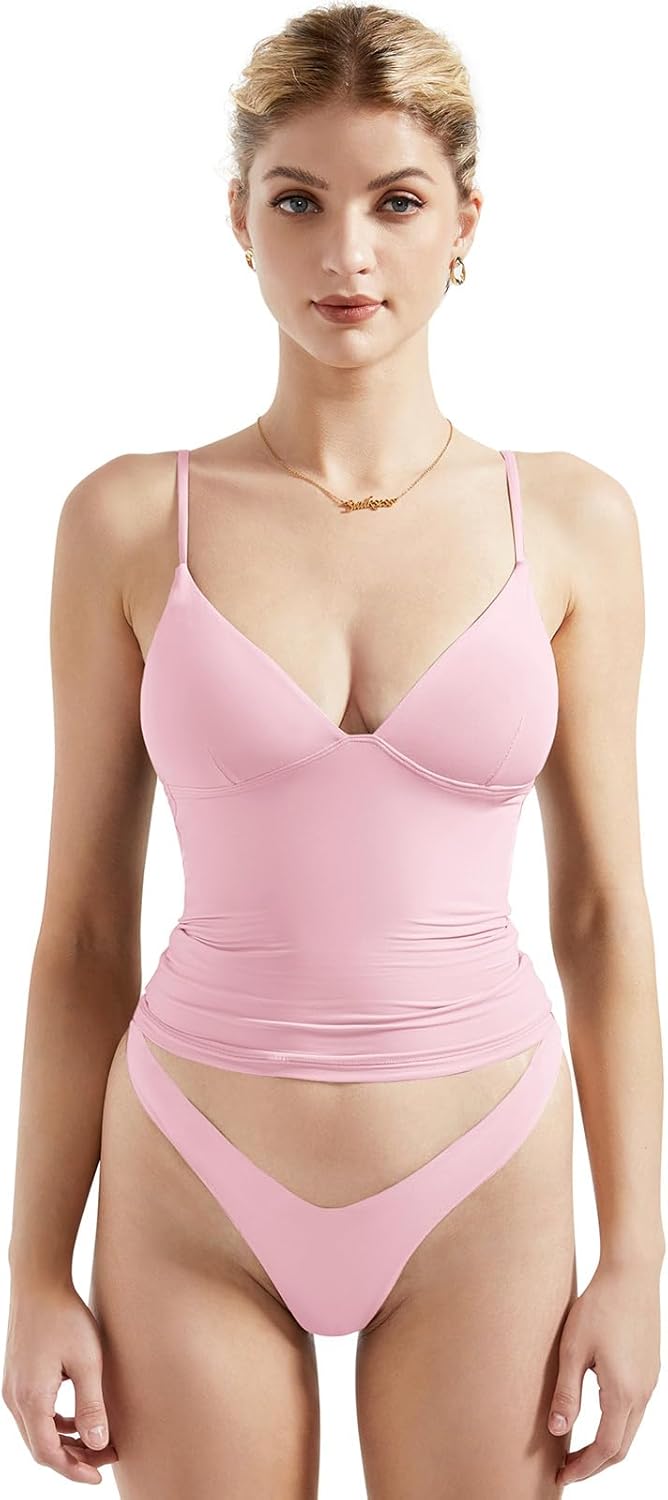 SUUKSESS Women Sexy Deep V Neck Sleeveless Fitted Cami Top