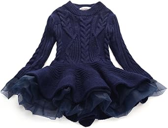WEONEDREAM Girl Winter Long Sweater Dress for Stylish Kids
