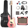 Full Size 4 String Electric Bass Guitar Kit Pink - 10W Battery Amp