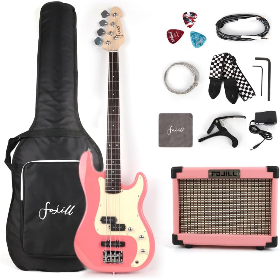 Full Size Electric Bass Guitar Kit with Bluetooth Amplifier Set