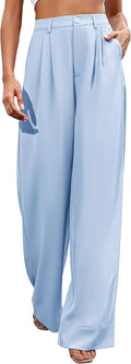 Women's High Waist Wide Leg Palazzo Pants for Office - With Pockets