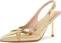 RIBONGZ Sexy Slingback Pumps - Pointed Gold Heels for Evening