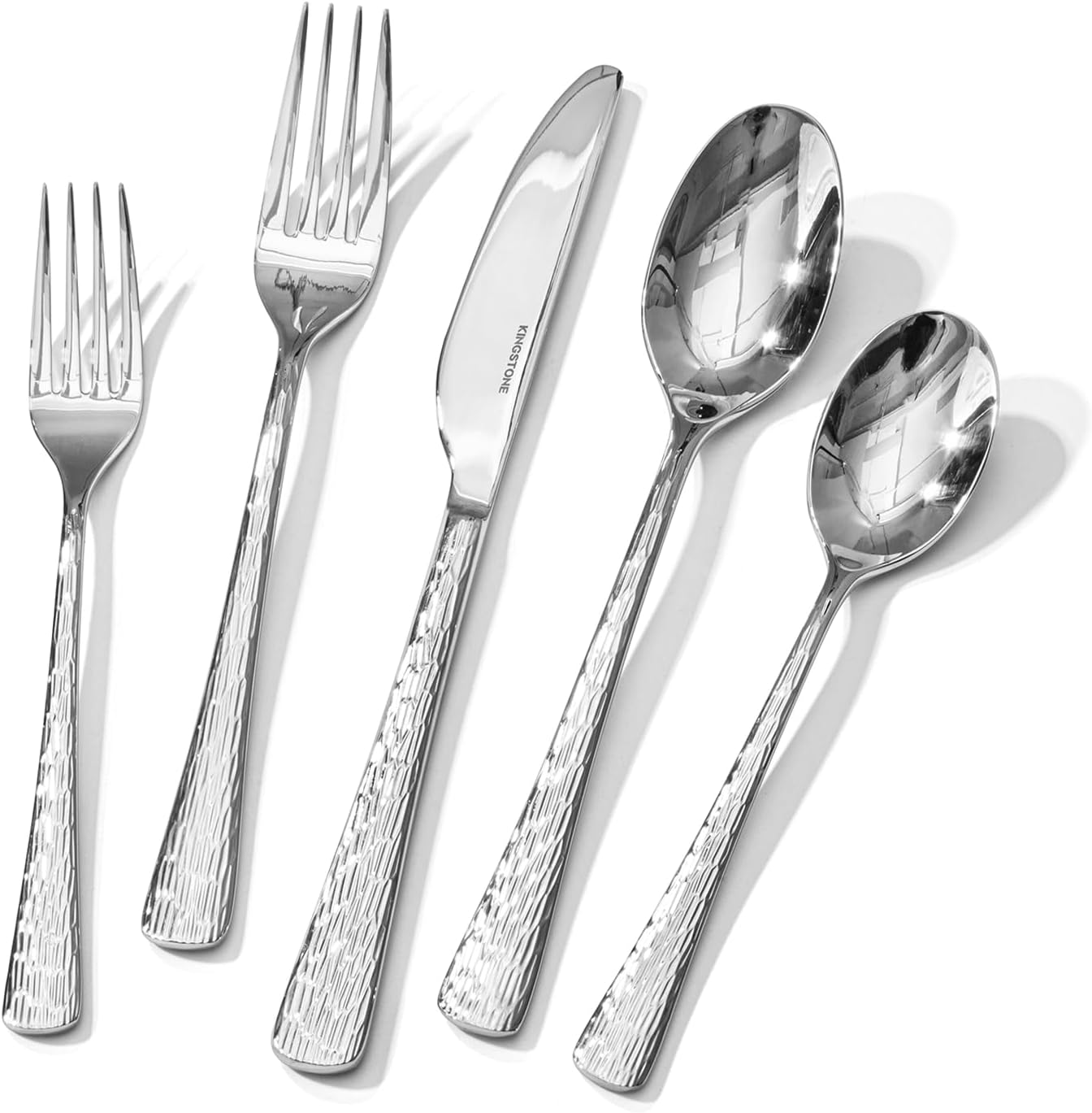 KINGSTONE Hammered Silverware Set - Premium 30-Piece Cutlery