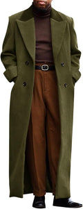 Mens Full Length Trench Coat Notched Lapel - Double Breasted Overcoat
