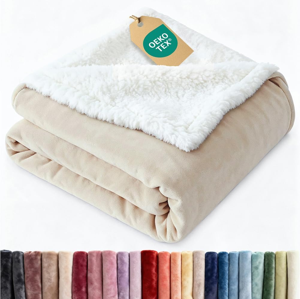 Reversible Sherpa Fleece Blanket Queen Size for Cozy Comfort