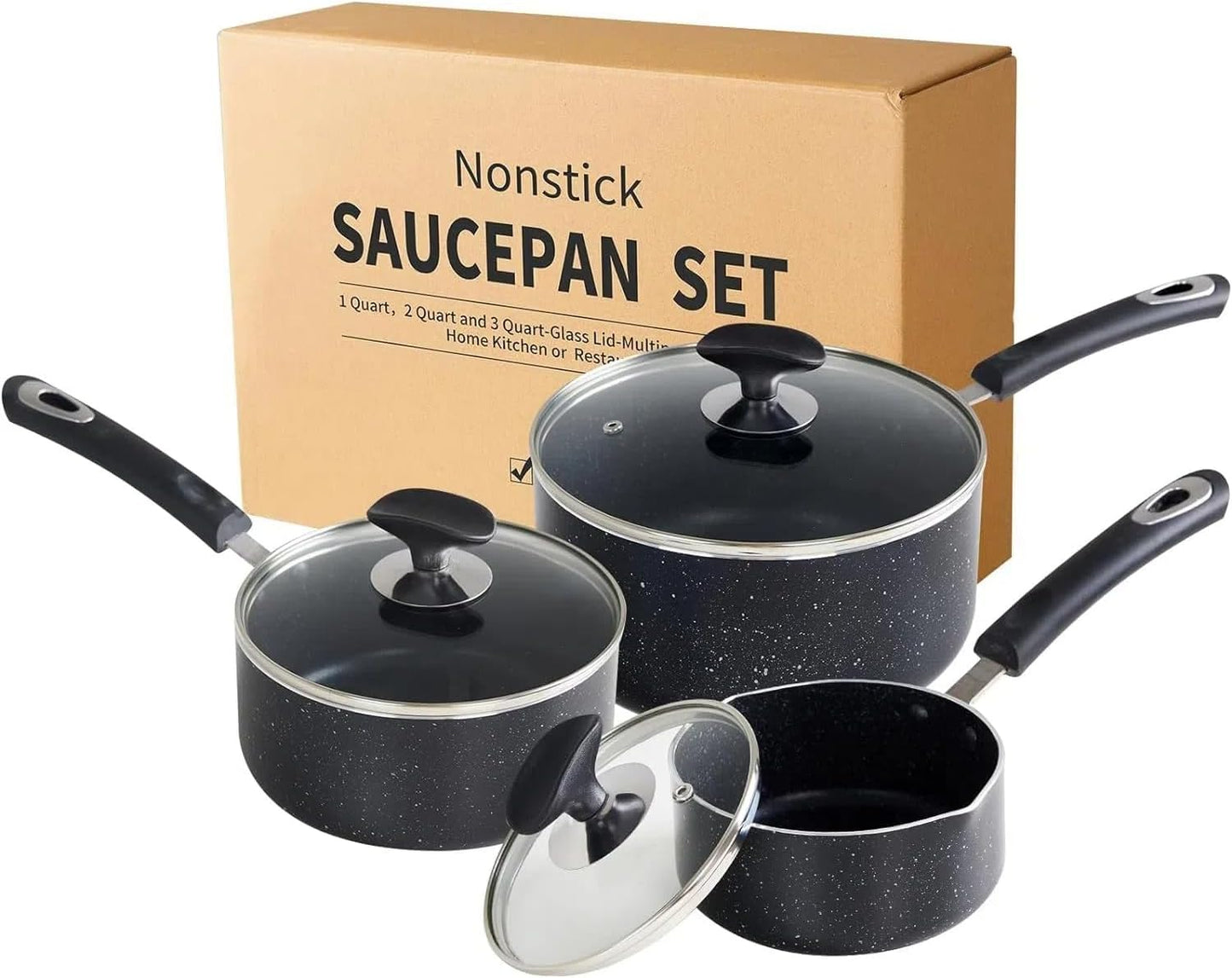 Nonstick Saucepan Set - 3-Piece Ultra Durable Cookware