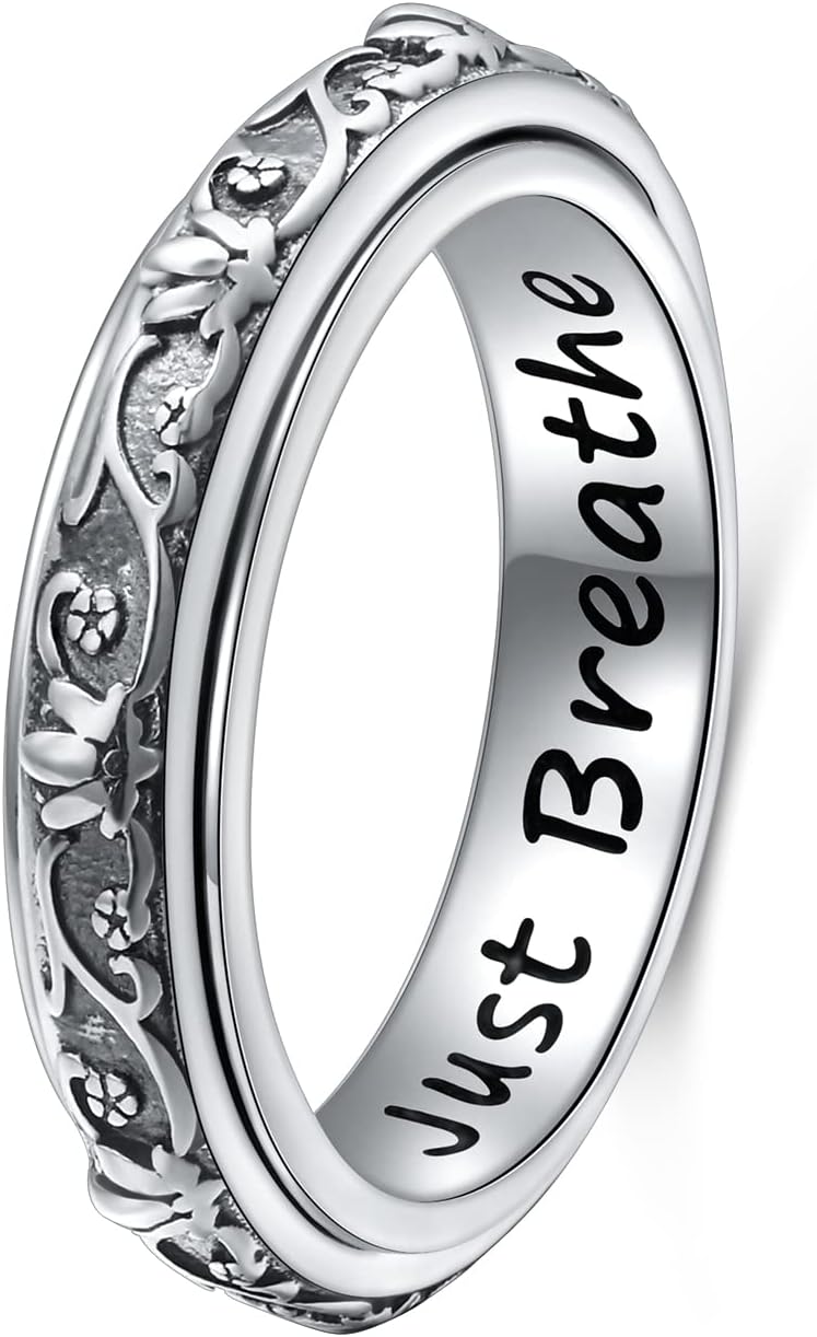 Ladytree Anxiety Relieve Rings: Sterling Silver Spinner Fidget Ring