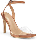 Coutgo Womens Clear Heels Sandals Square Toe Ankle Strap - Elegant 4.3