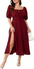 Plus Size Summer Milkmaid Dress Square Neck Tie Front - Flowy Fit