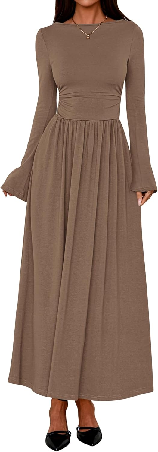 BTFBM Long Sleeve Maxi Dresses for Women 2025 Fall Casual