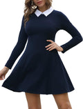 Women's Long Sleeve Peter Pan Collar Skater Dress - Cotton Fit