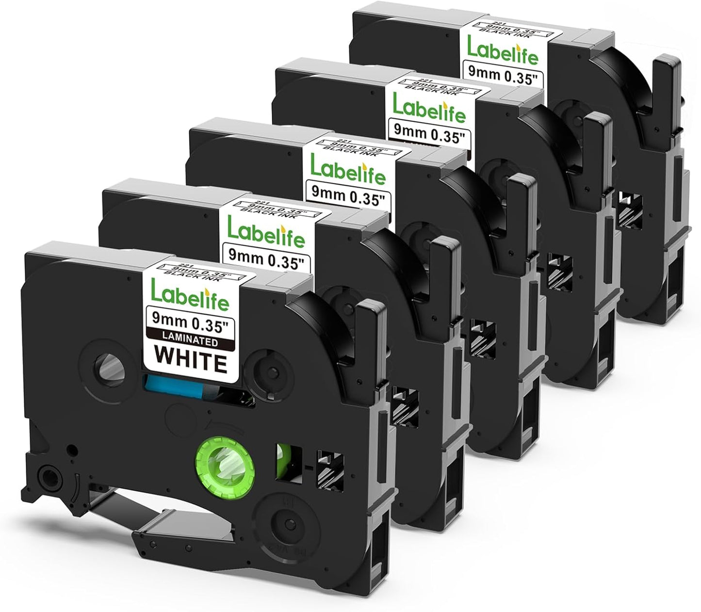 5-Pack of 9mm White Laminated Label Tape - Brother P Touch Compatible