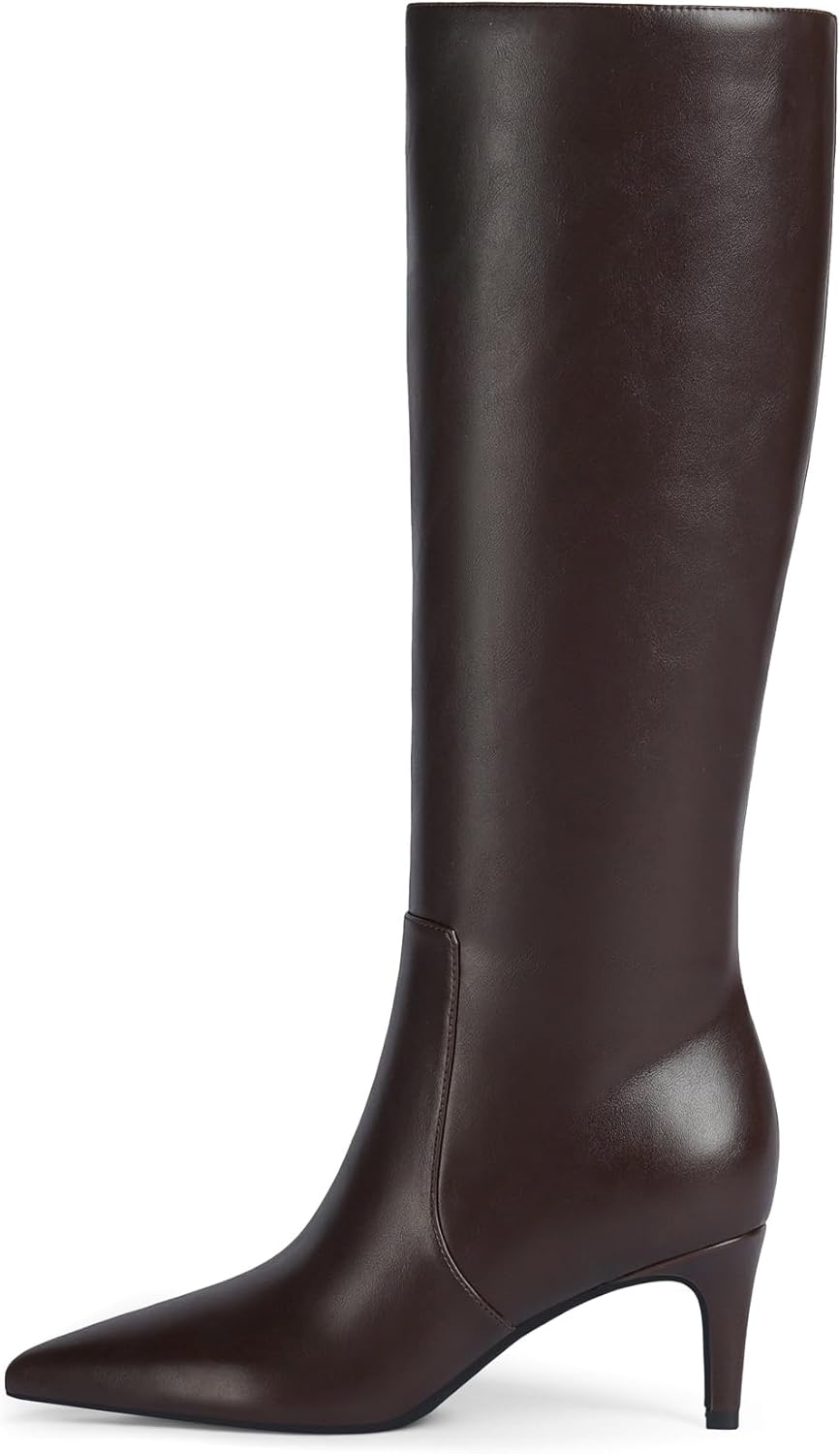 Knee High Boots Women Tall Boots with Kitten Heel and Zipper
