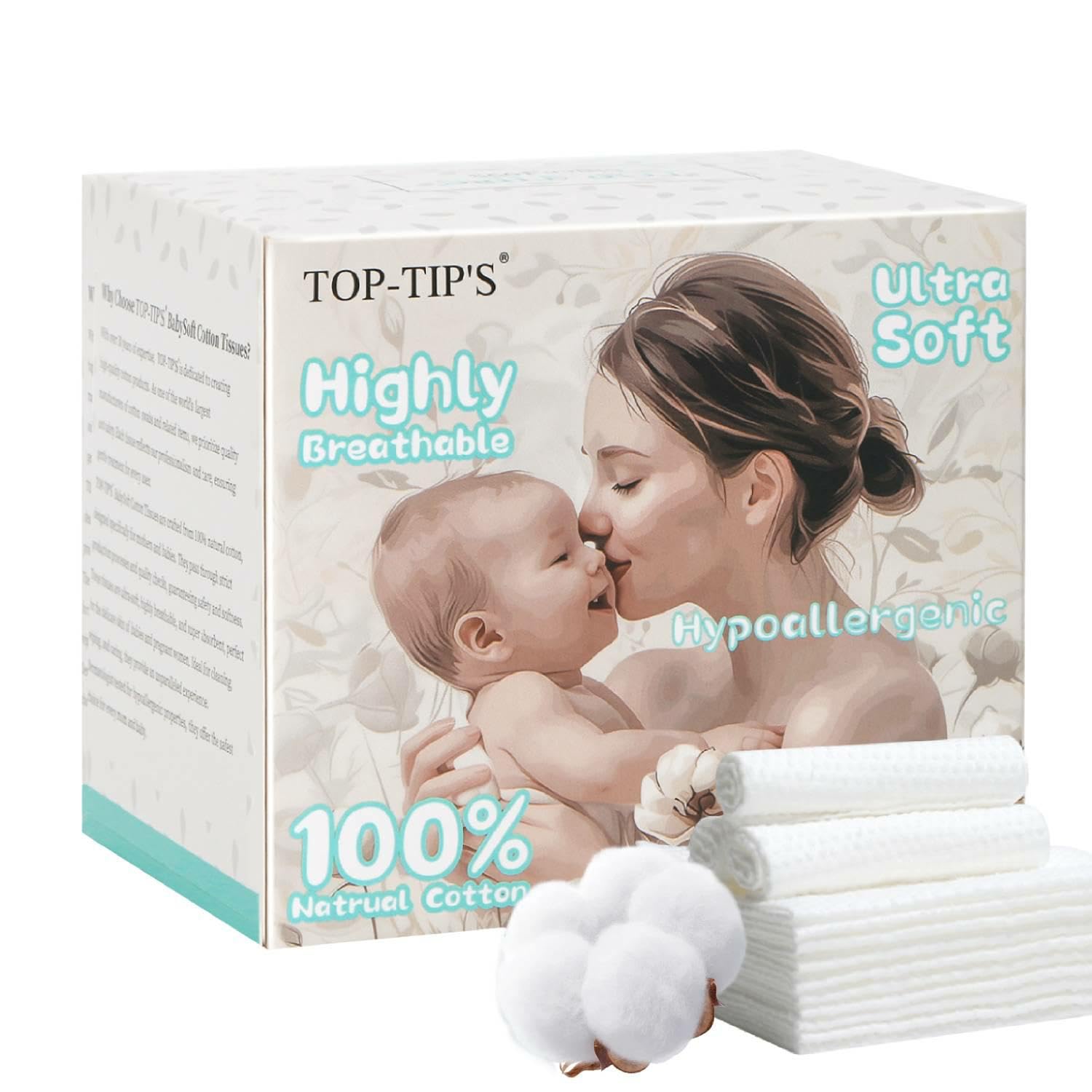 Ultra-Soft BabySoft Cotton Face Towels, Gentle Dry Wipes for Sensitive Skin