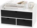 White-Black Bamboo Desk Organizer with Drawers - Compact Desktop