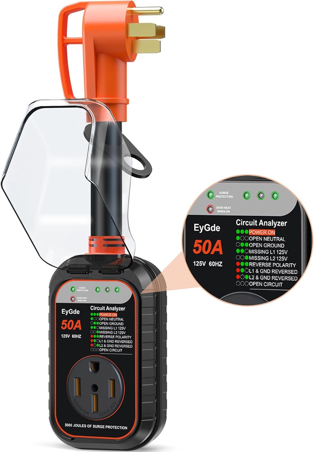 EyGde 50 Amp RV Surge Protector with Waterproof Cover for Safety