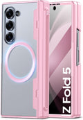 Pink Translucent Galaxy Z Fold 5 Case with Mag-Safe & S Pen Holder