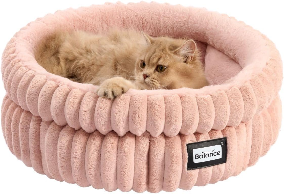 Cozy Round Cat Bed for Indoor Cats - Soft Plush Faux Fur