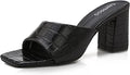 Open Toe Square Mules Chunky Block 3in Heel Sandals - Comfortable