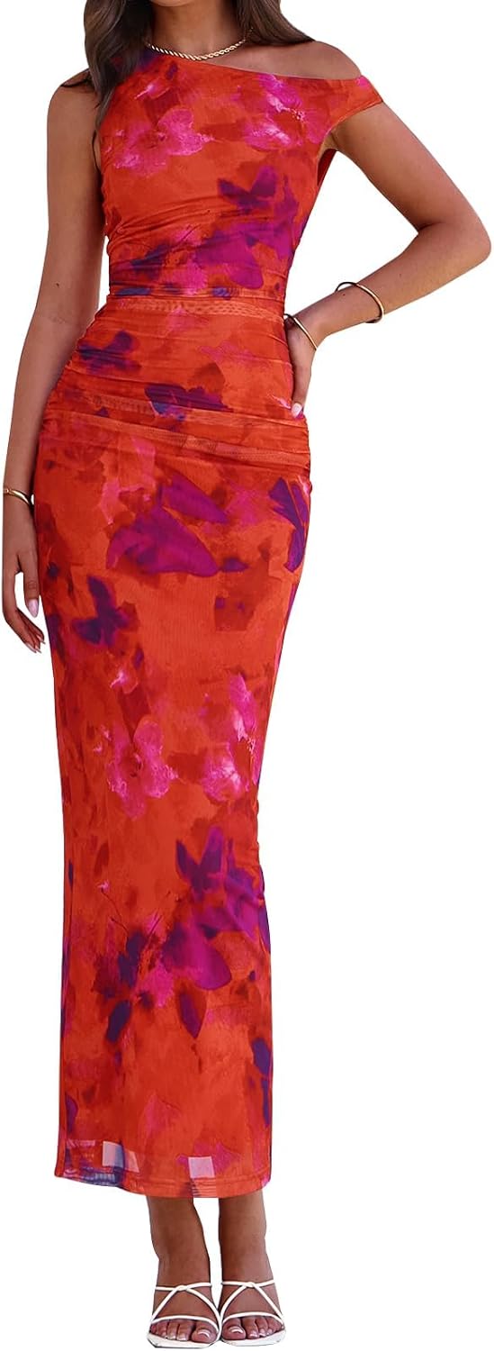 Stylish One Shoulder Floral Maxi Dress for Summer Events