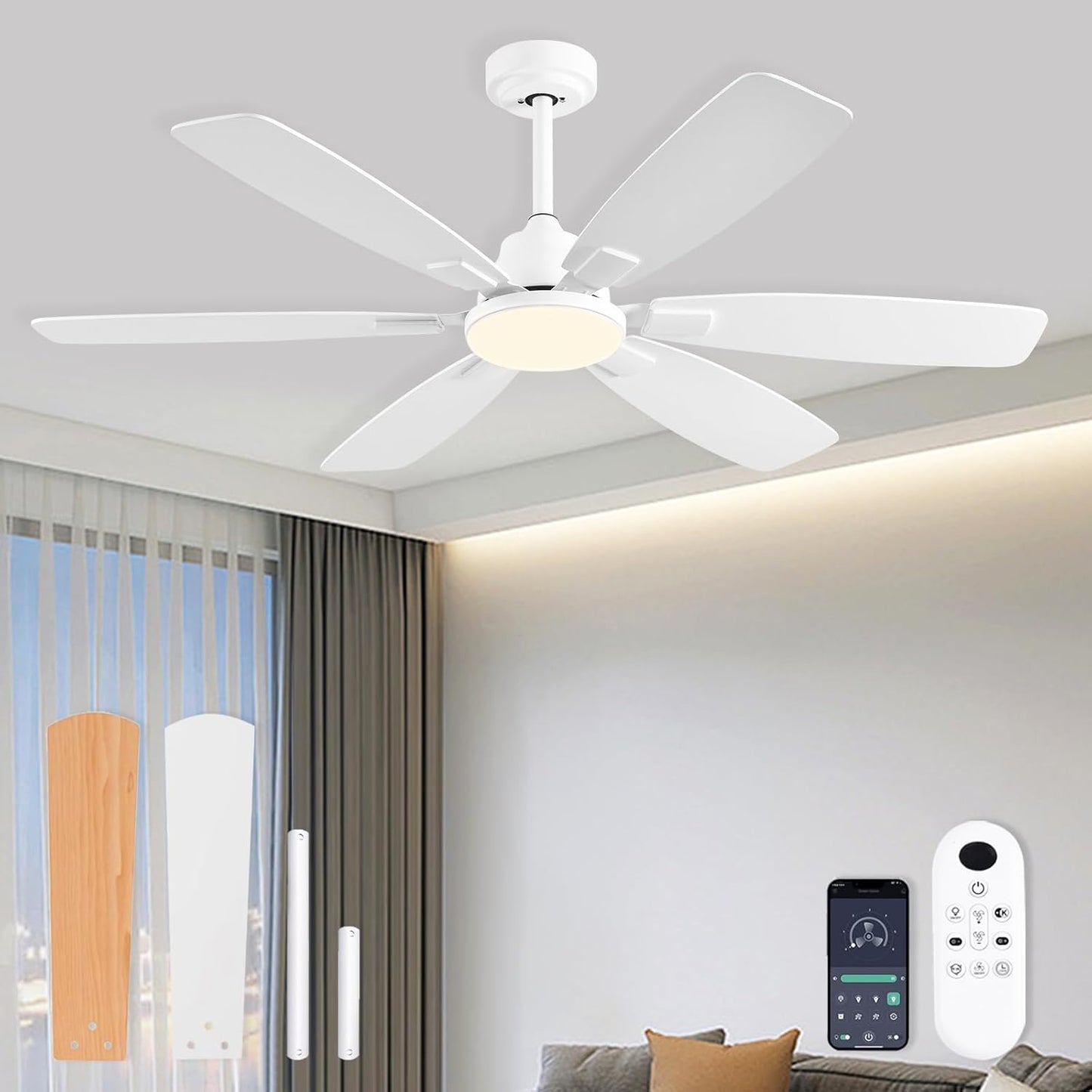 52 Inch Ceiling Fan with Light and Remote for Modern Homes