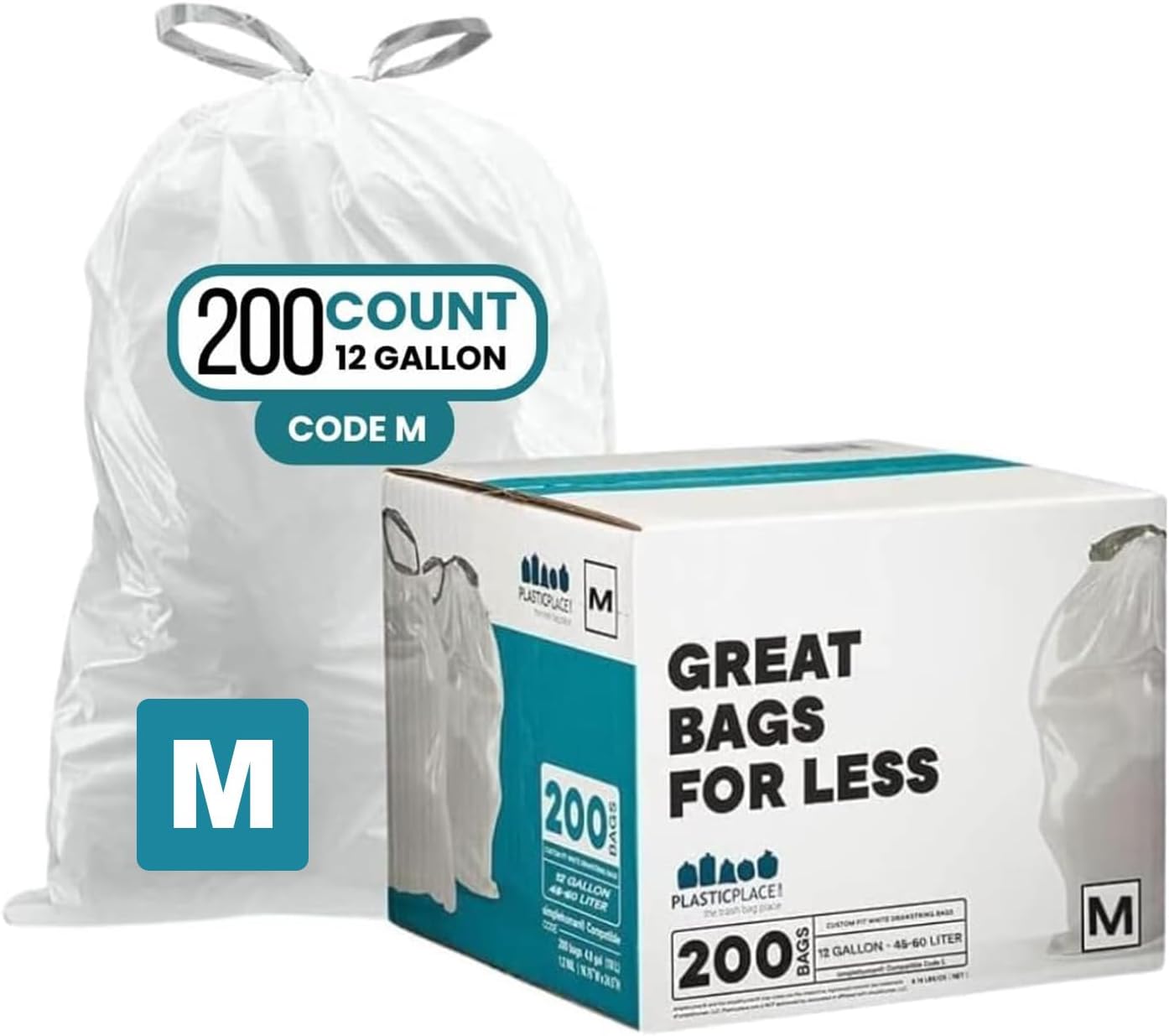 Custom Fit Trash Bags for Code M 12 Gallon Cans - 200 Count