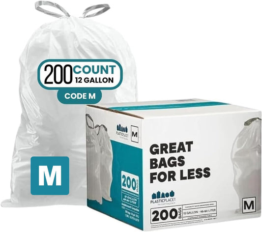 Custom Fit Trash Bags for Code M 12 Gallon Cans - 200 Count