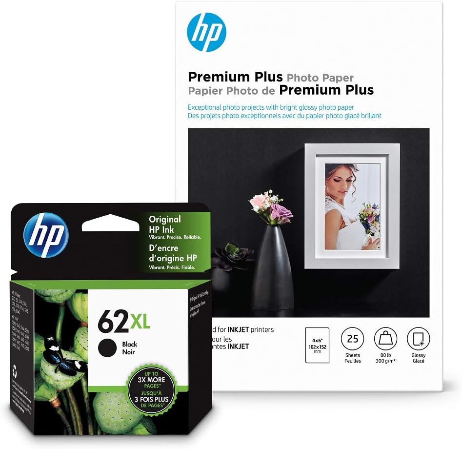 HP 62XL Black Ink and Glossy Photo Paper for Stunning Prints