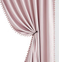 Full Blackout Pink Pom Pom Curtains 52in x 95in - Cozy Nursery