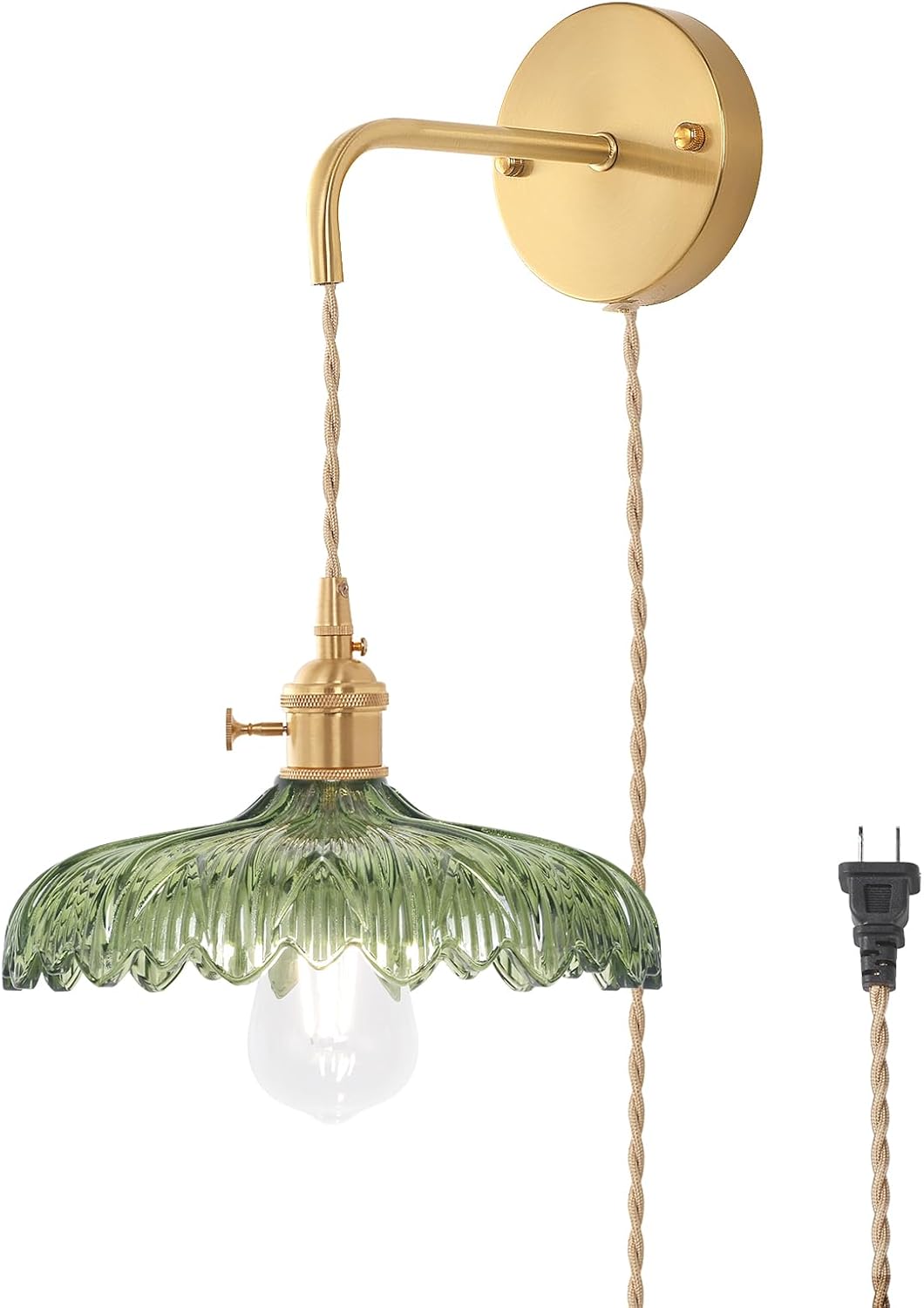 Vintage Wall Sconce with Green Flower Glass Shade for Home Decor
