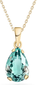 14K Gold Gemstone Necklace for Women - Dainty Teardrop Birthstone