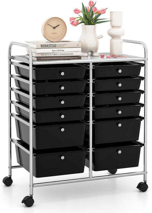 LDAILY 12 Drawer Rolling Storage Cart for Organized Spaces