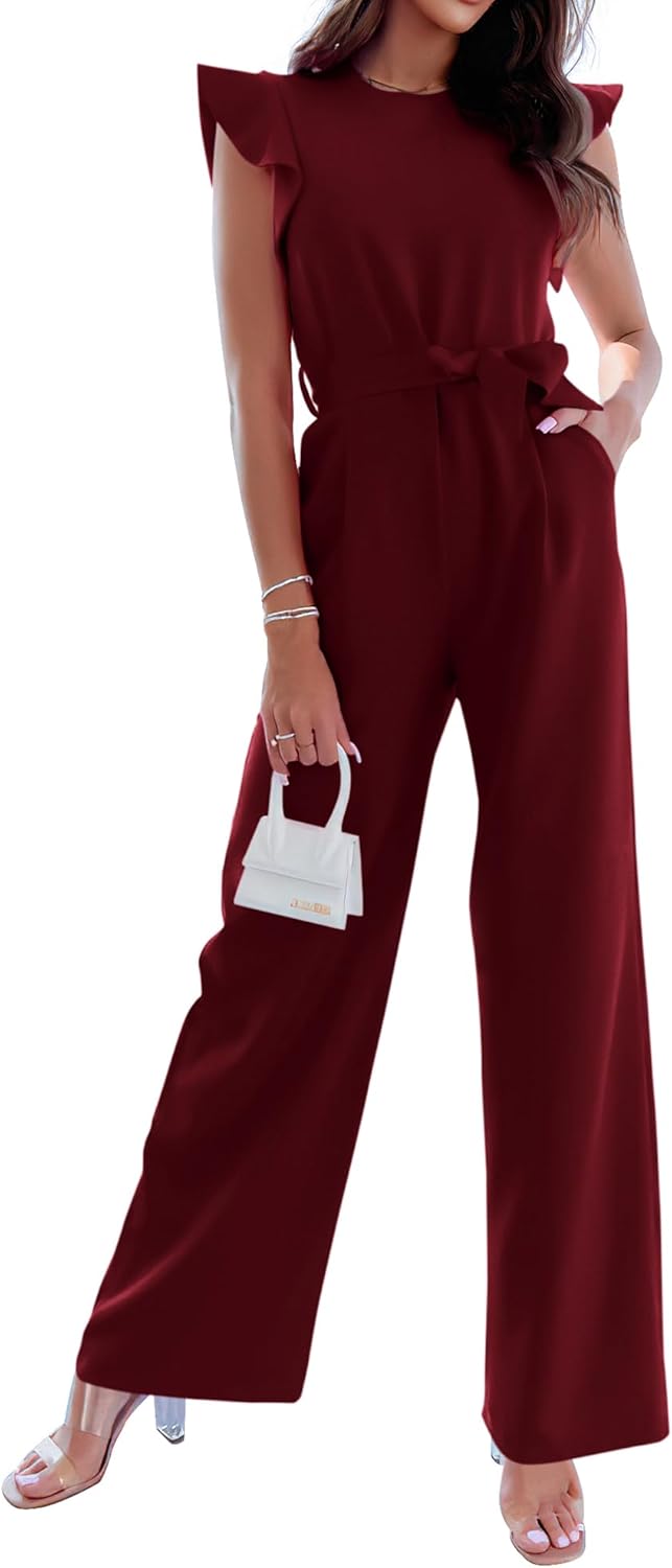 Stylish BTFBM Women Jumpsuits with Ruffle Cap Sleeves and Pockets